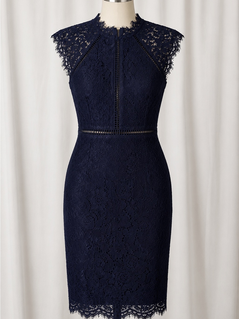NWT Bardot Navy Blue Lace Sheath Midi Dress Size 4